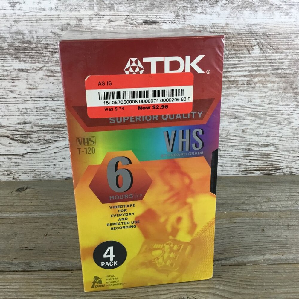 TDK Superior Quality Blank VHS Tapes 4-Pack Sealed VCR 6 Hour EP T-120RV